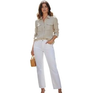 CAMIXA 100% Linen Button Down Shirt Beige Long Sleeve Fits Small NWOT